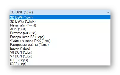 Memilih format fail untuk eksport projek ke AutoCAD