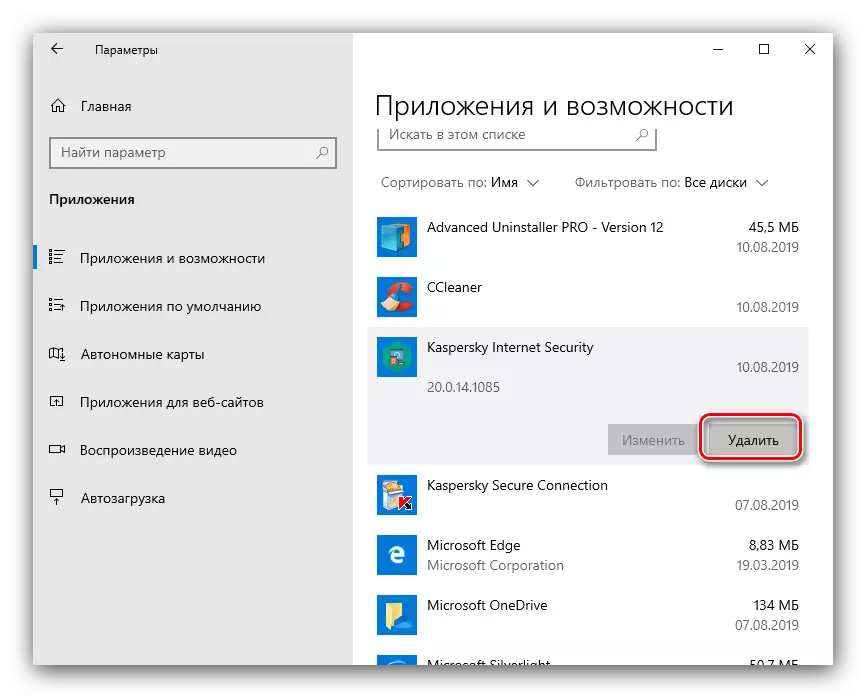 Mulai menghapus Kaspersky Internet Security secara manual pada Windows10