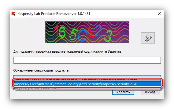 Pagpili ng produkto sa Kavremover upang alisin ang Kaspersky Internet Security.