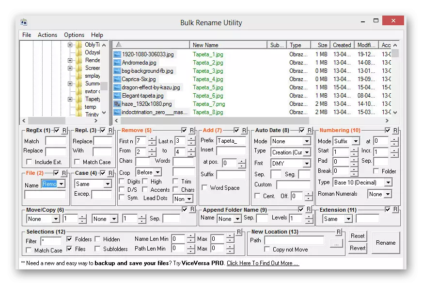Використання програми Bulk Rename Utility для масового перейменування файлів