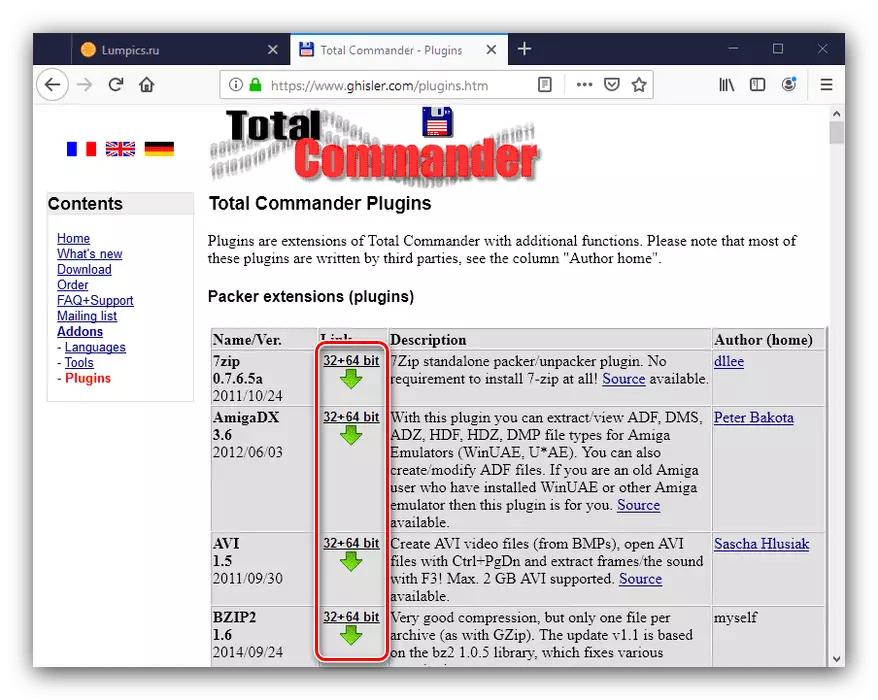 Plugging Downloads Page for Total Commander