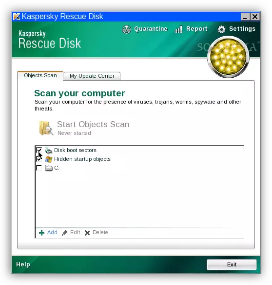 Memeriksa hard disk eksternal untuk virus menggunakan Kaspersky Rescue Disk Utility