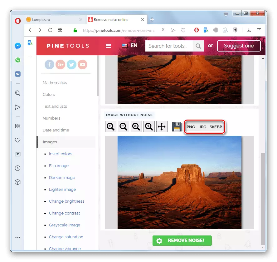 Pornirea boot-ului fotografiei convertite la computer pe serviciul Pinetools din browserul Opera