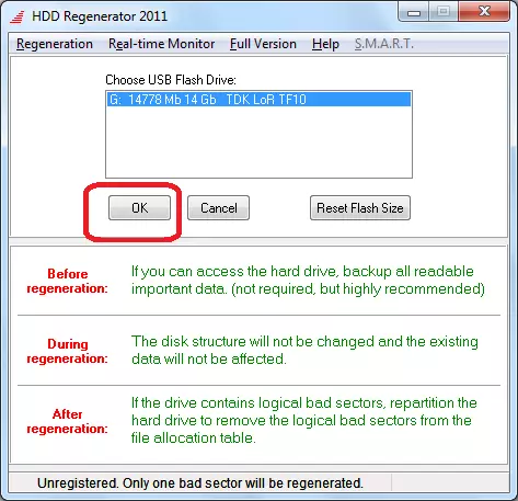 Seleccione Flash Drive no programa HDD Regenerator