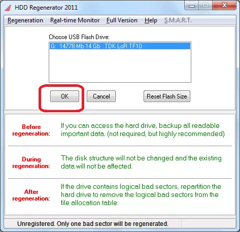 Odaberite Flash pogon u programu HDD regeneratora