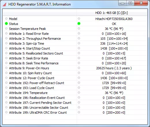 S.M.A.R.T. No programa HDD Regenerator