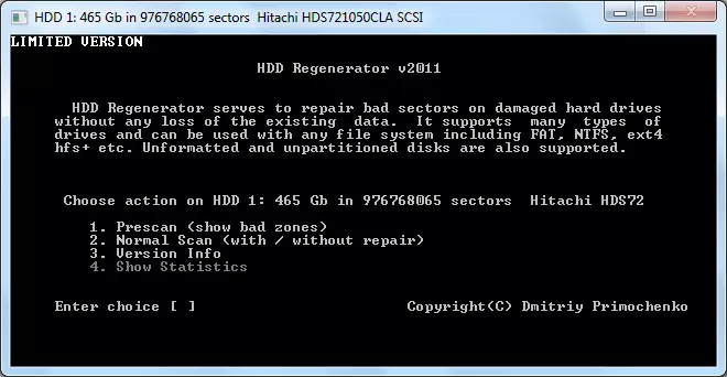 Pagpapatakbo ng disk scan sa HDD Regenerator.