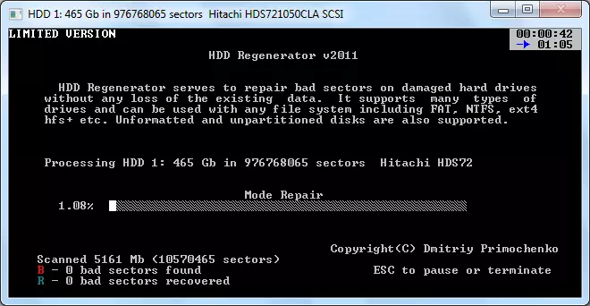 skeniranje diska u programu HDD Regenerator