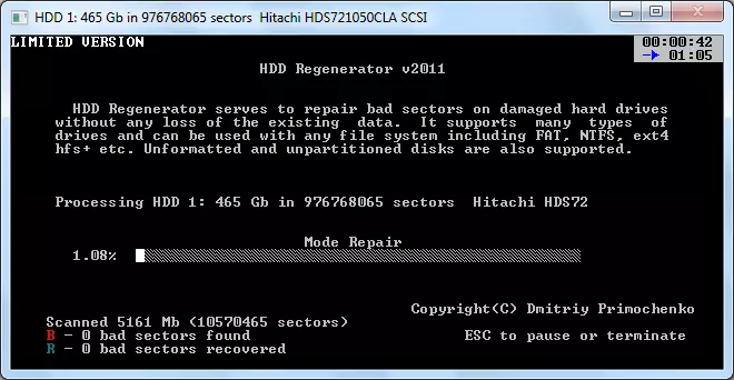 Di Bernameya Regenerator HDD de belavkirina disc