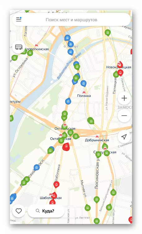 Interface de aplicativo móvel Yandex Transport
