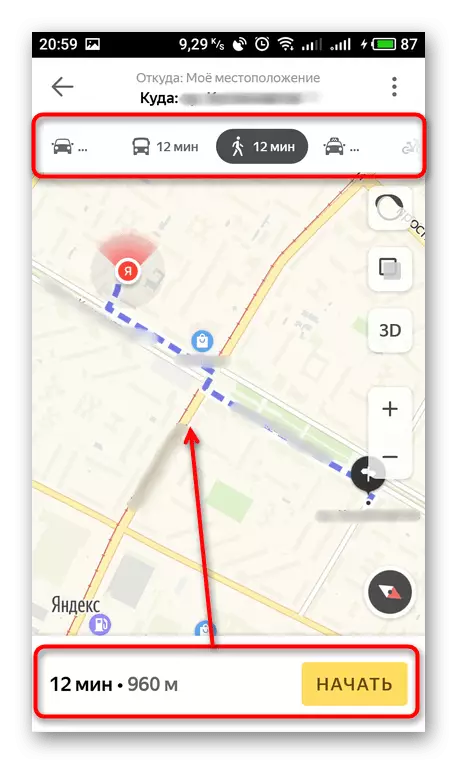 Get directions in Mobile Application Yandex.Maps