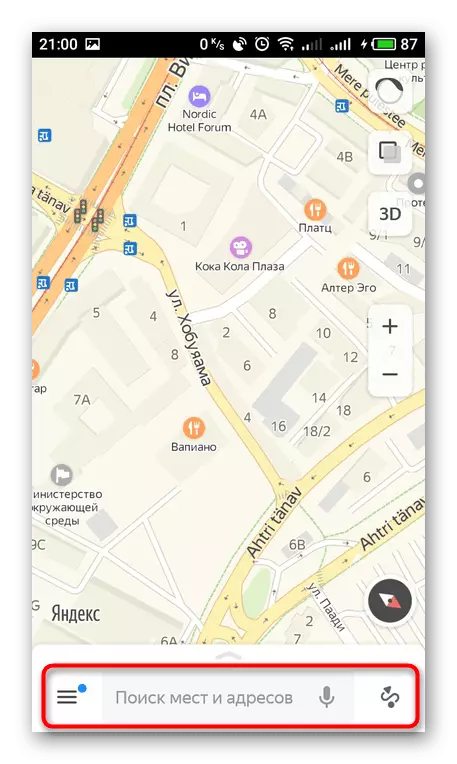Rasti tašką mobiliajame programoje Yandex.maps