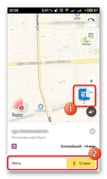Afstand til objektet i mobilapplikationen Yandex.maps