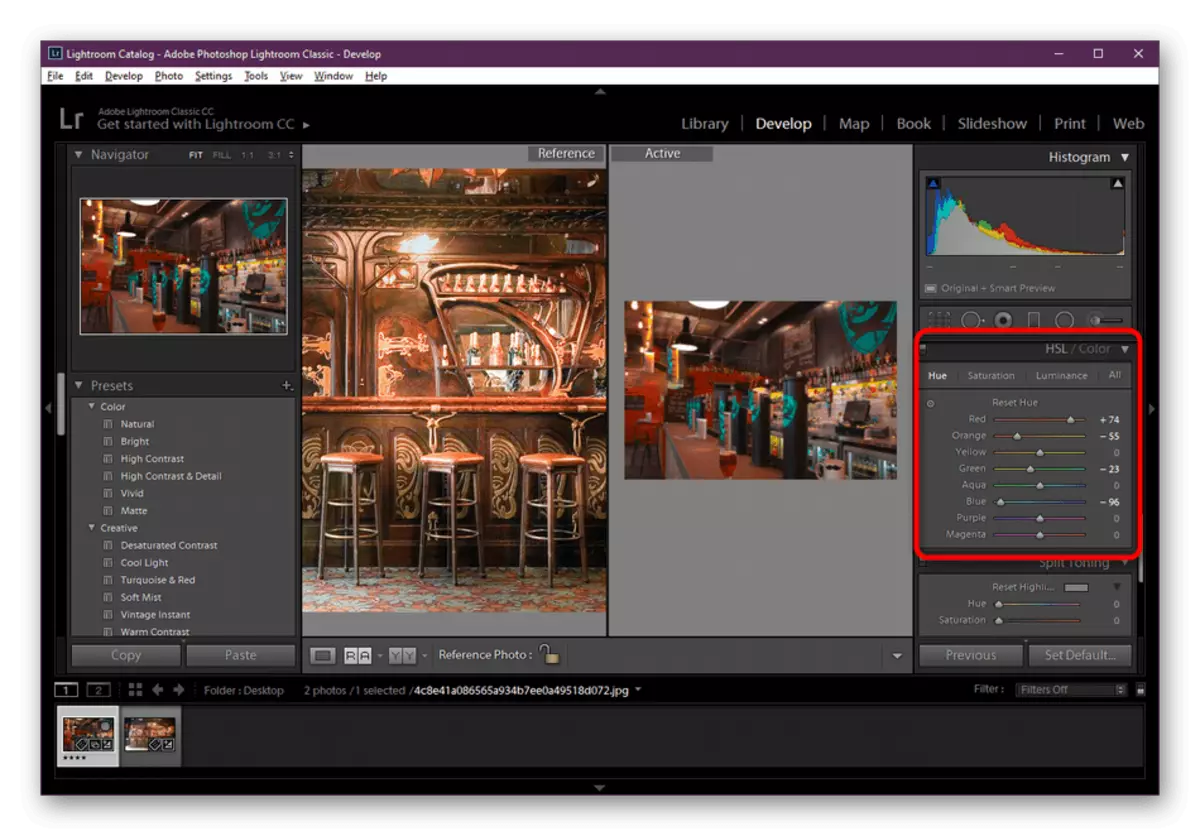 Corectarea fiecărei culori separat în programul Adobe Lightroom