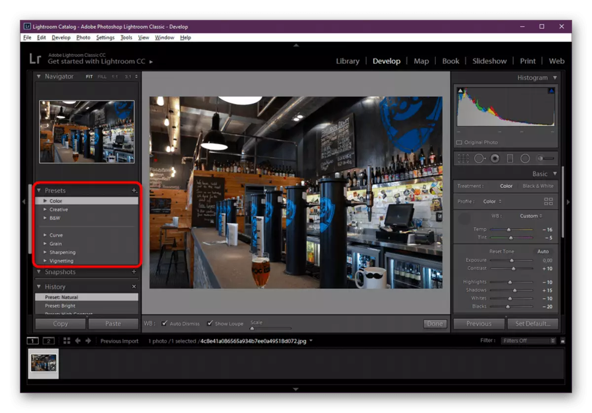 Folosind presetările pregătite pentru bibliotecă pentru procesarea fotografiilor în Adobe Lightroom