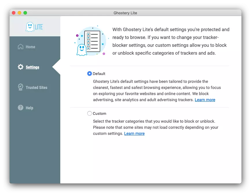 Safari ဗားရှင်း MacOS အတွက် Ghostery Lite extension ကို