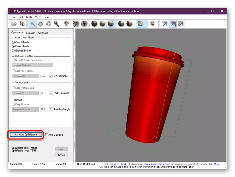Провеждането на оптимизация обект в програмата за Polygon Cruncher