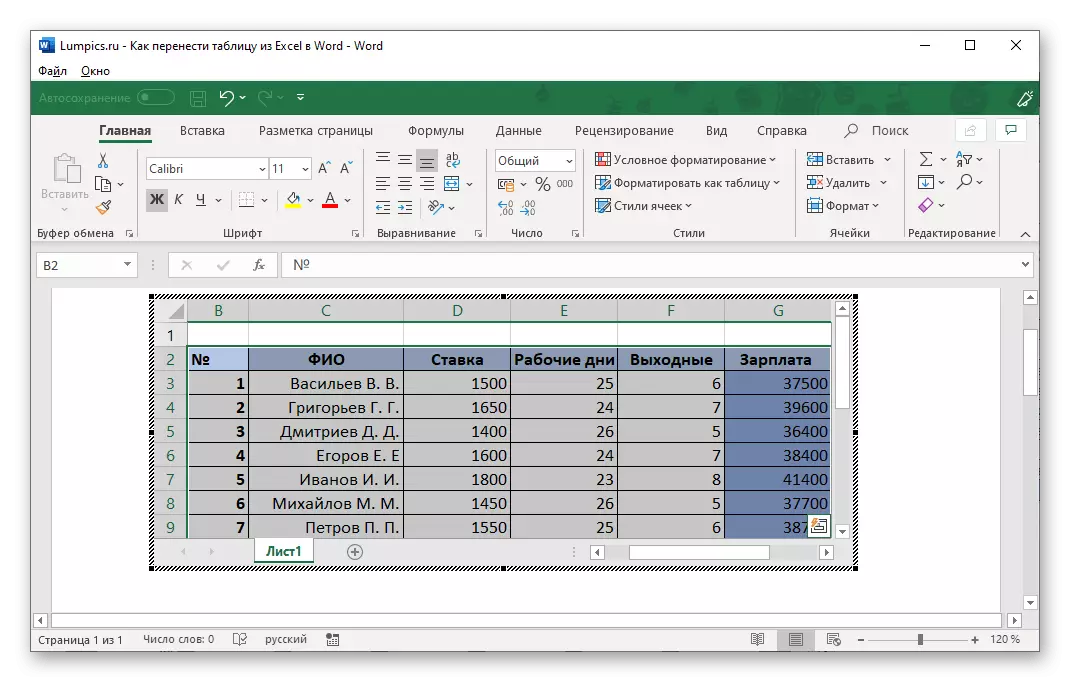 Bekerja dengan berpengalaman dari tabel Excel di Microsoft Word