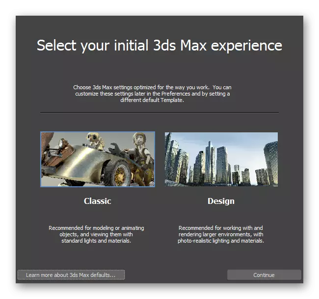 Selecció de l'entorn de treball per al programa Autodesk 3DS Max