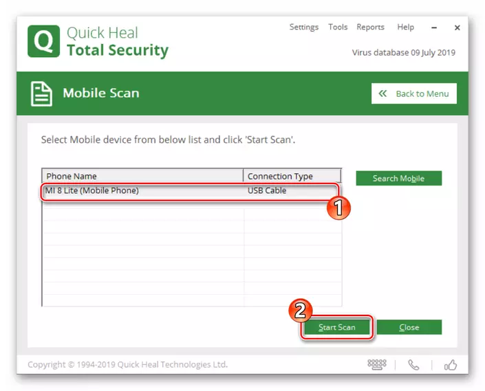 Quick Heal Total Security Start Scanning Connected Android-Device