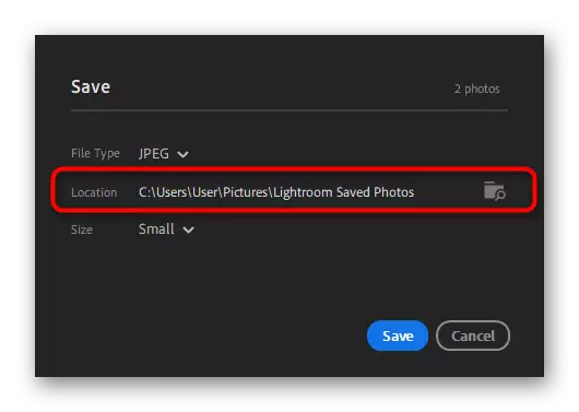Przejście do wyboru miejsca, aby zapisać zdjęcia w programie Adobe Lightroom