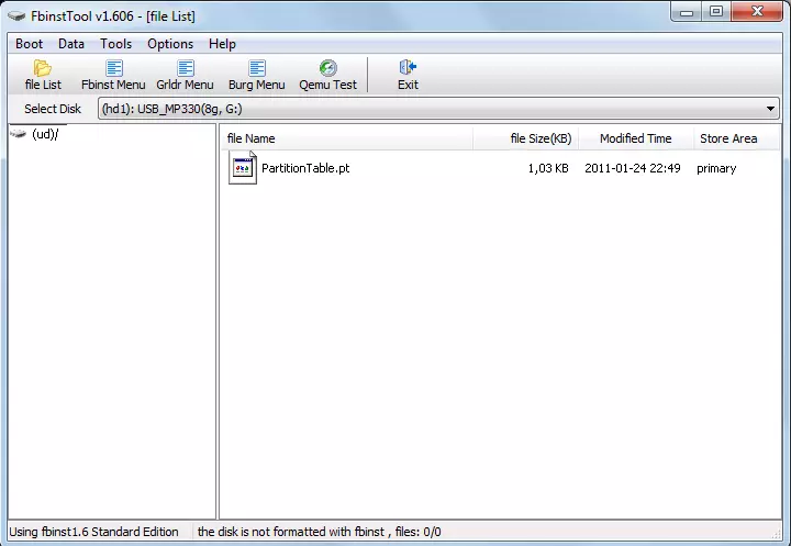 partitiontable.pt archivo en la herramienta fbinst en WinSetupFromUSB