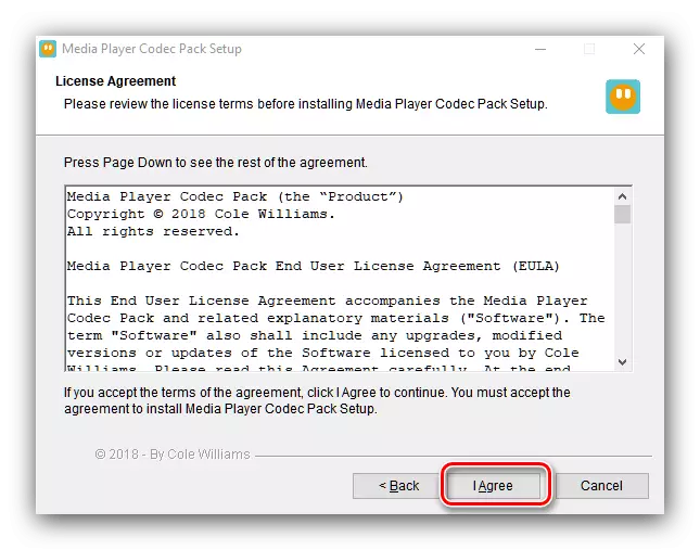 Windows Media Player အတွက် Codecs တပ်ဆင်ရန်အတွက်မီဒီယာ Codec Pack လိုင်စင်သဘောတူညီချက်