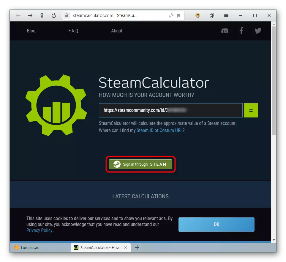 Authorization through Steam on the site SteamCalculator