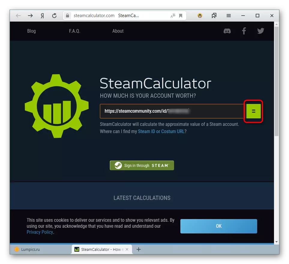 Inserindo seu endereço pessoal da conta Steam no SteamCalculator