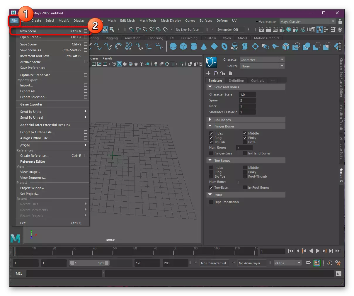 Креирање на нова сцена за анимација во програмата Autodesk Maya