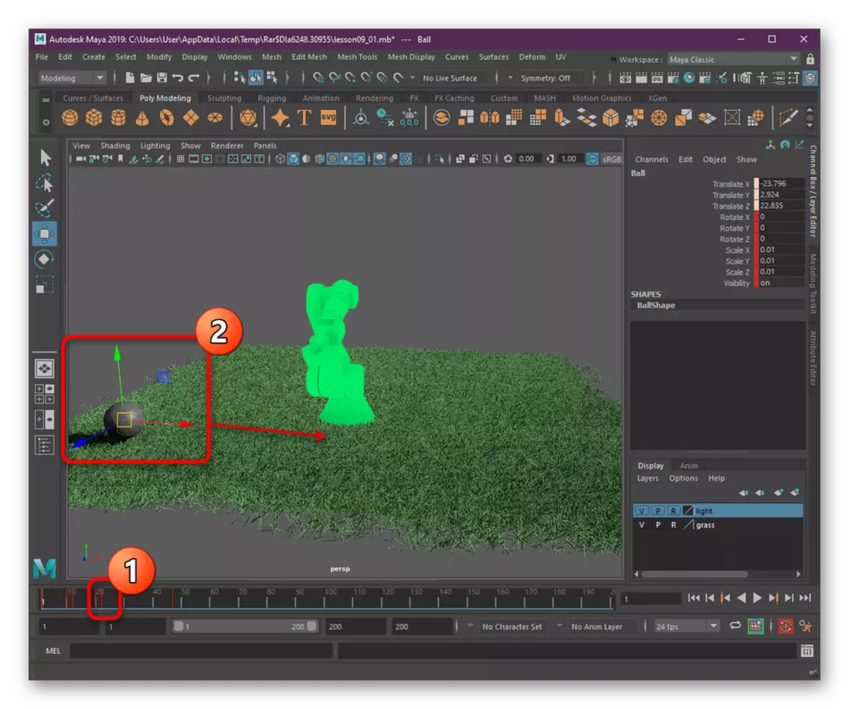 Ferpleatse eleminten foar animaasje yn it Autodesk Maya-programma