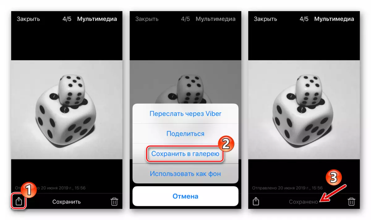 Viber para sa konserbasyon ng iPhone ng mga larawan ng mensahero sa gallery