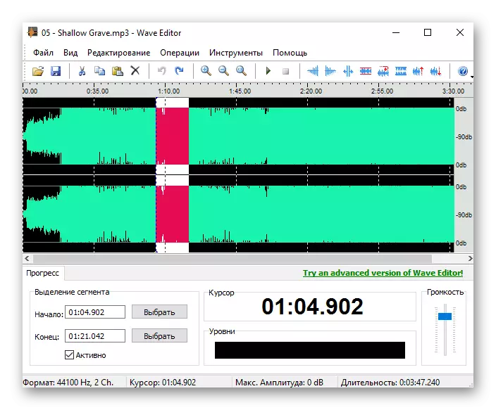 Vista exterior del audio del editor de ondas.