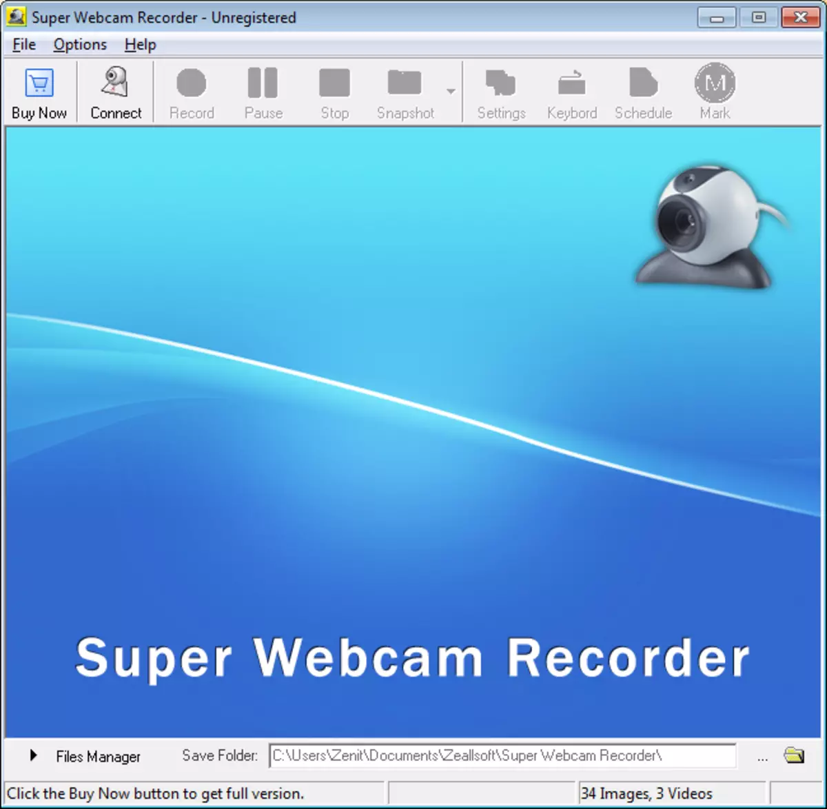 Zenera lalikulu la Webcam Webcam pa mapulogalamu ojambulira ndi Webcam