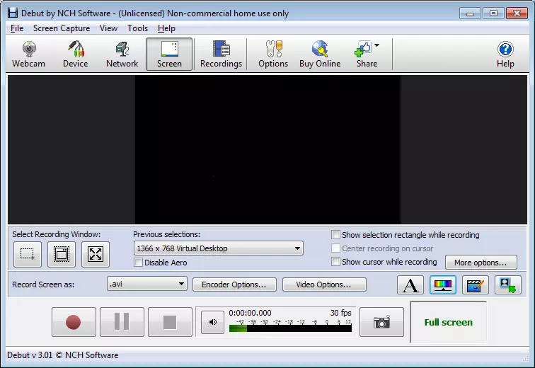 Cửa sổ chính Nắm bắt video trong các chương trình để viết với webcam