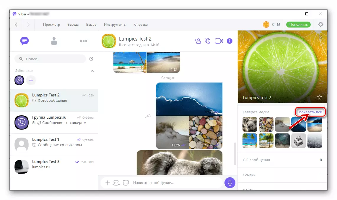 Viber for Windows Media Messenger Gallery의 채팅에서 모든 사진보기