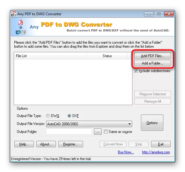 Go to the selection of files for converting to Any PDF to DWG Converter