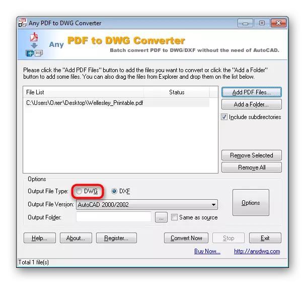DWG конвертерине каалаган PDF'ге айландыруу үчүн форматты тандаңыз