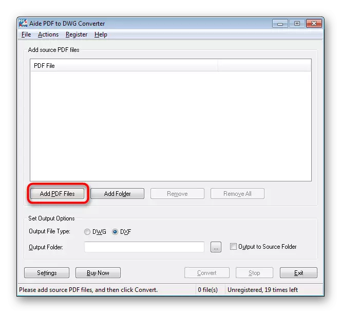 Go to the selection of a file to convert to AIDE PDF to DWG Converter
