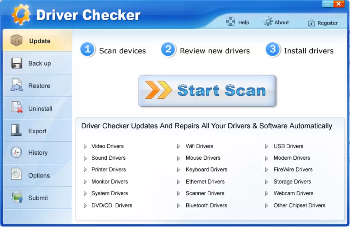 Ecranul principal în Checker Driver