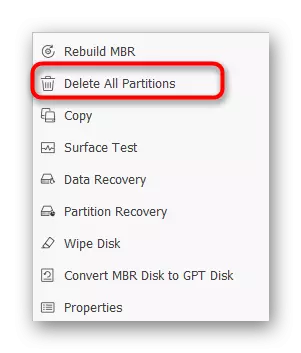 Delete all sections button on a flash drive in Minitool Partition Wizard