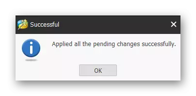 Notification of the successful application of changes in Minitool Partition Wizard