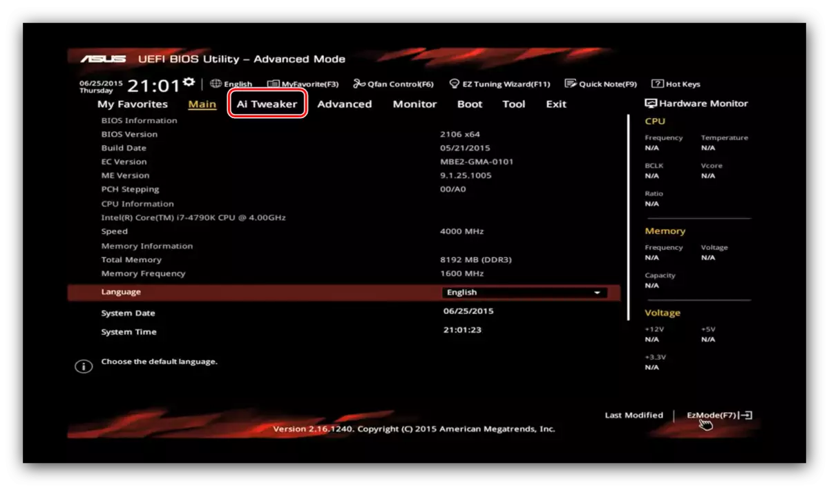 Open twigher in ASUS BIOS to overclock the processor
