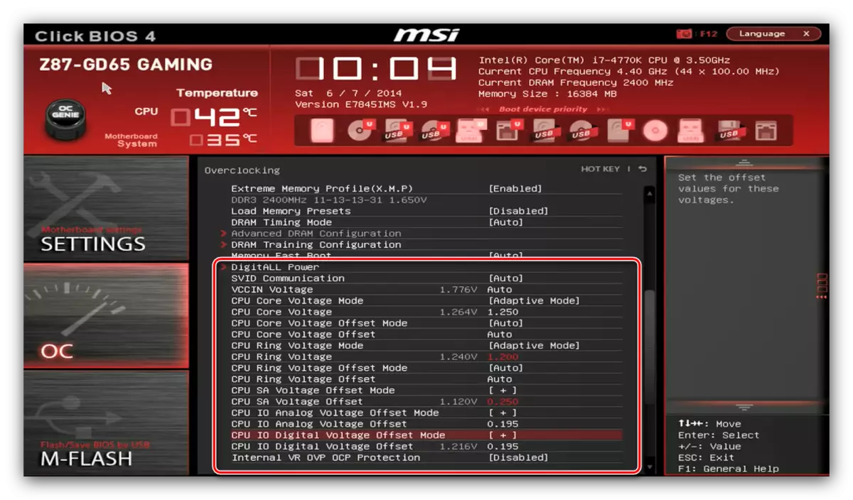 Valtageinställningar i MSI BIOS för att överklocka processorn