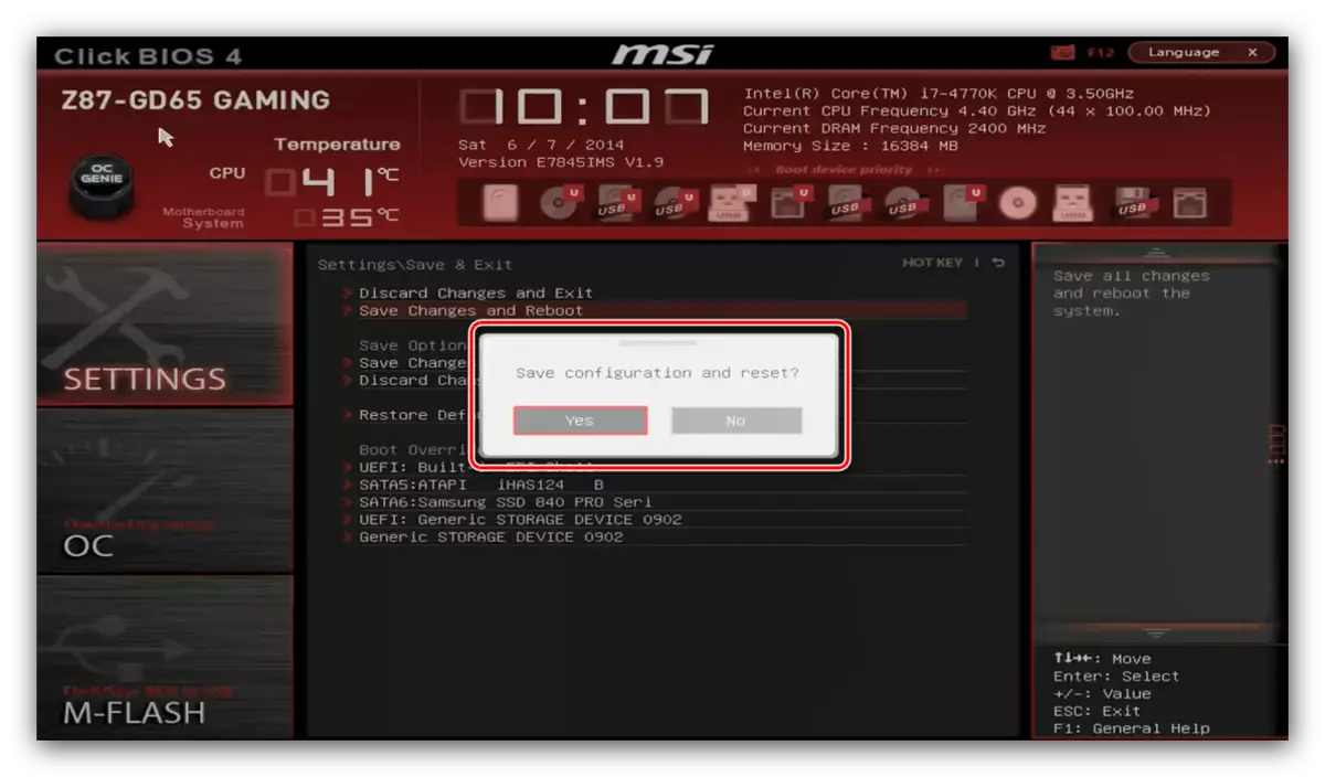 Ayarları kaydedin ve işlemciyi overclock için MSI BIOS'u çıkın.