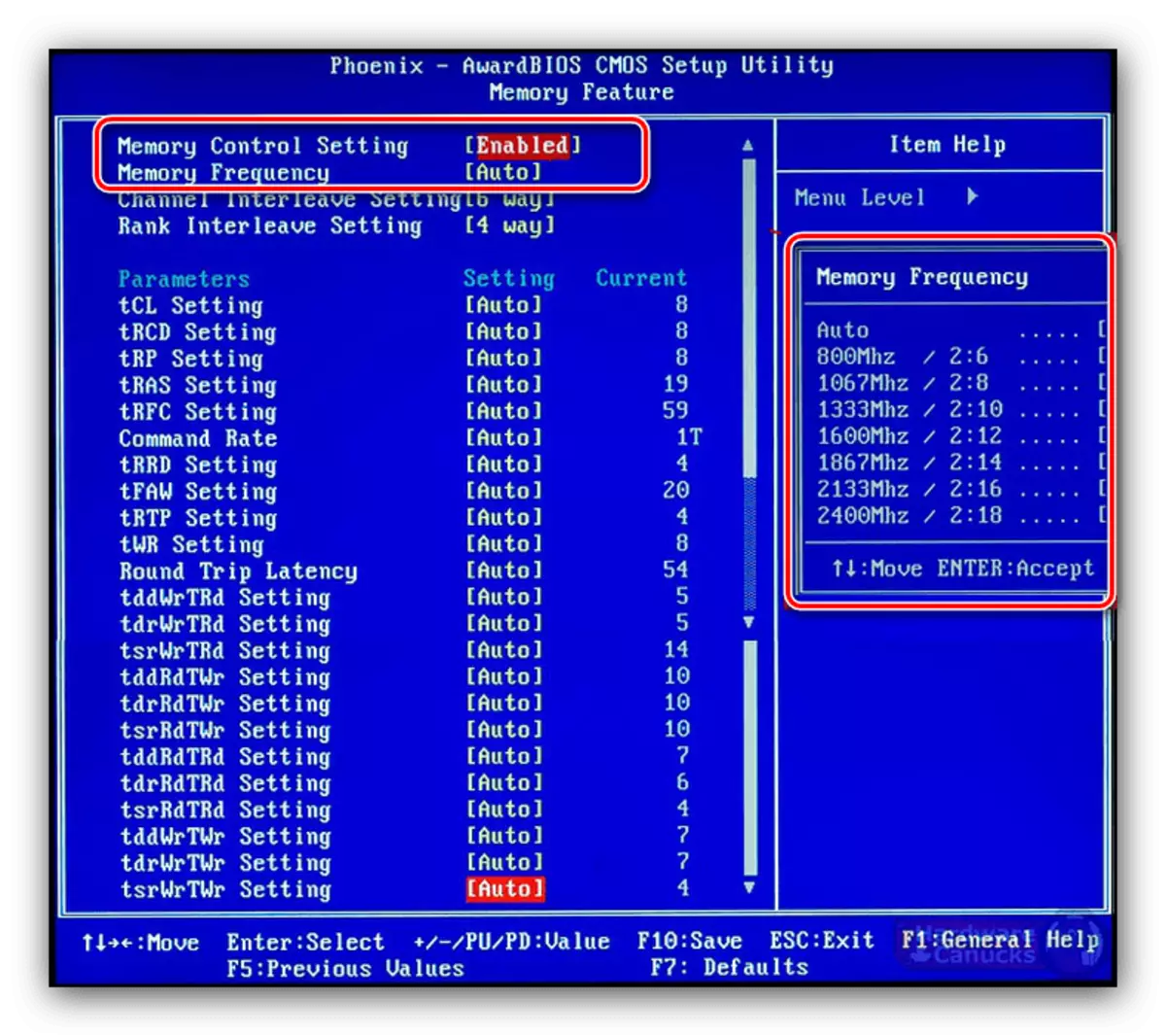 Postavke frekvencije RAM-a u Phoenix BIOS-u