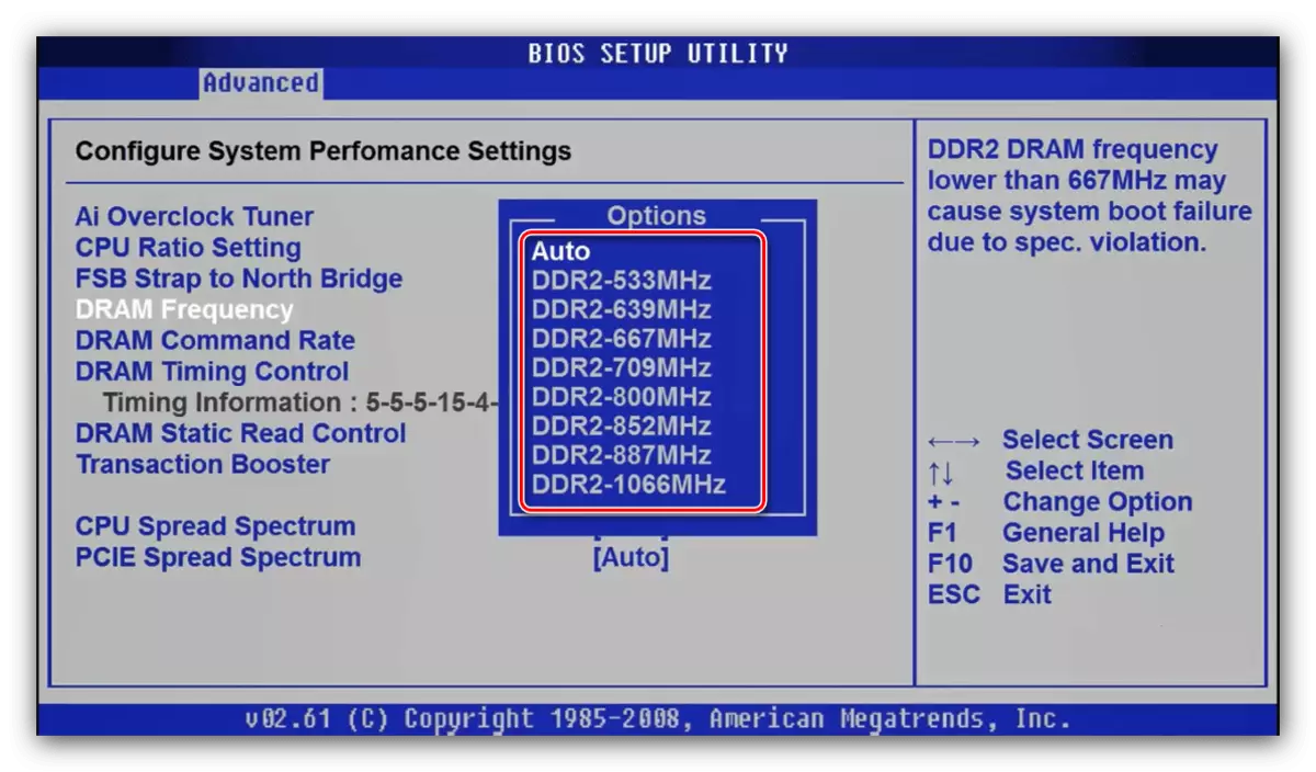 Ami BIOS मध्ये RAM वारंवारता सेटिंग्ज सेट