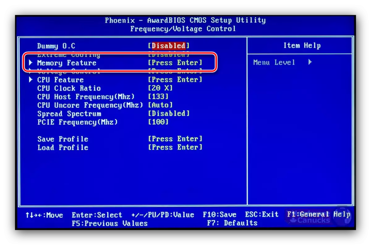 Opcije u Phoenix BIOS-u za podešavanje frekvencije RAM-a