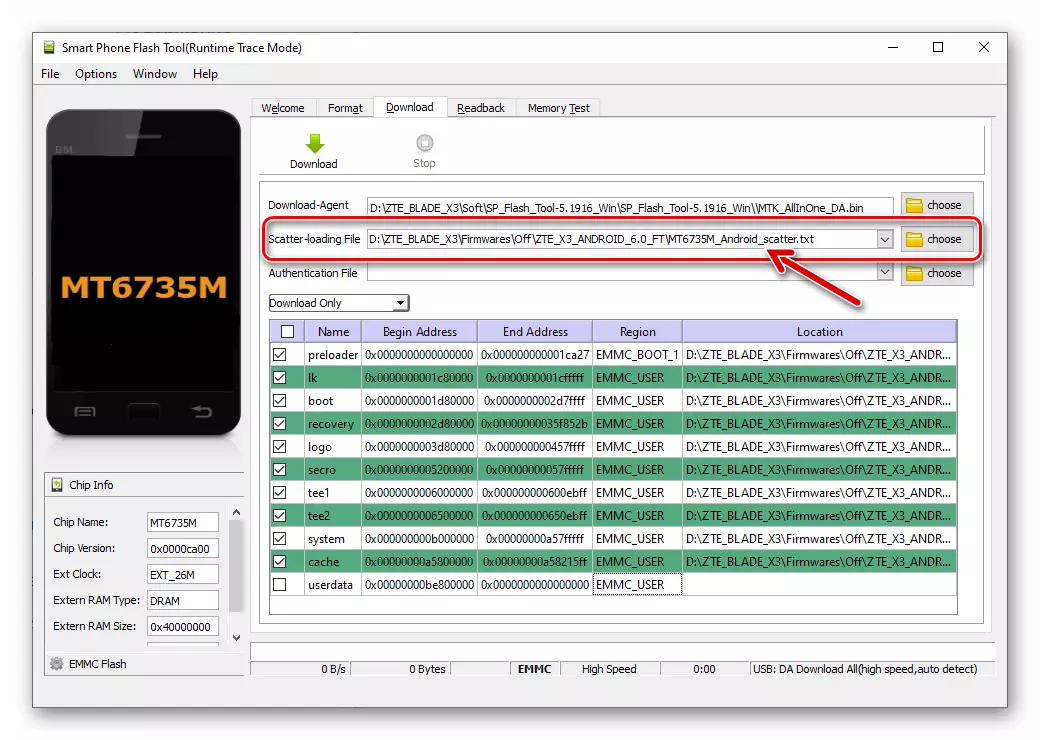 ZTE Blade X3 SP Flash Aracı ile Firmware - Uygulamaya Scatter Dosyasını İndirin