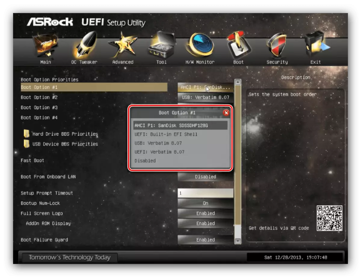 Media in ASRock UEFI to install a disk as the main carrier